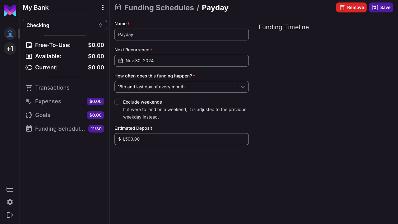 Funding Schedule Details