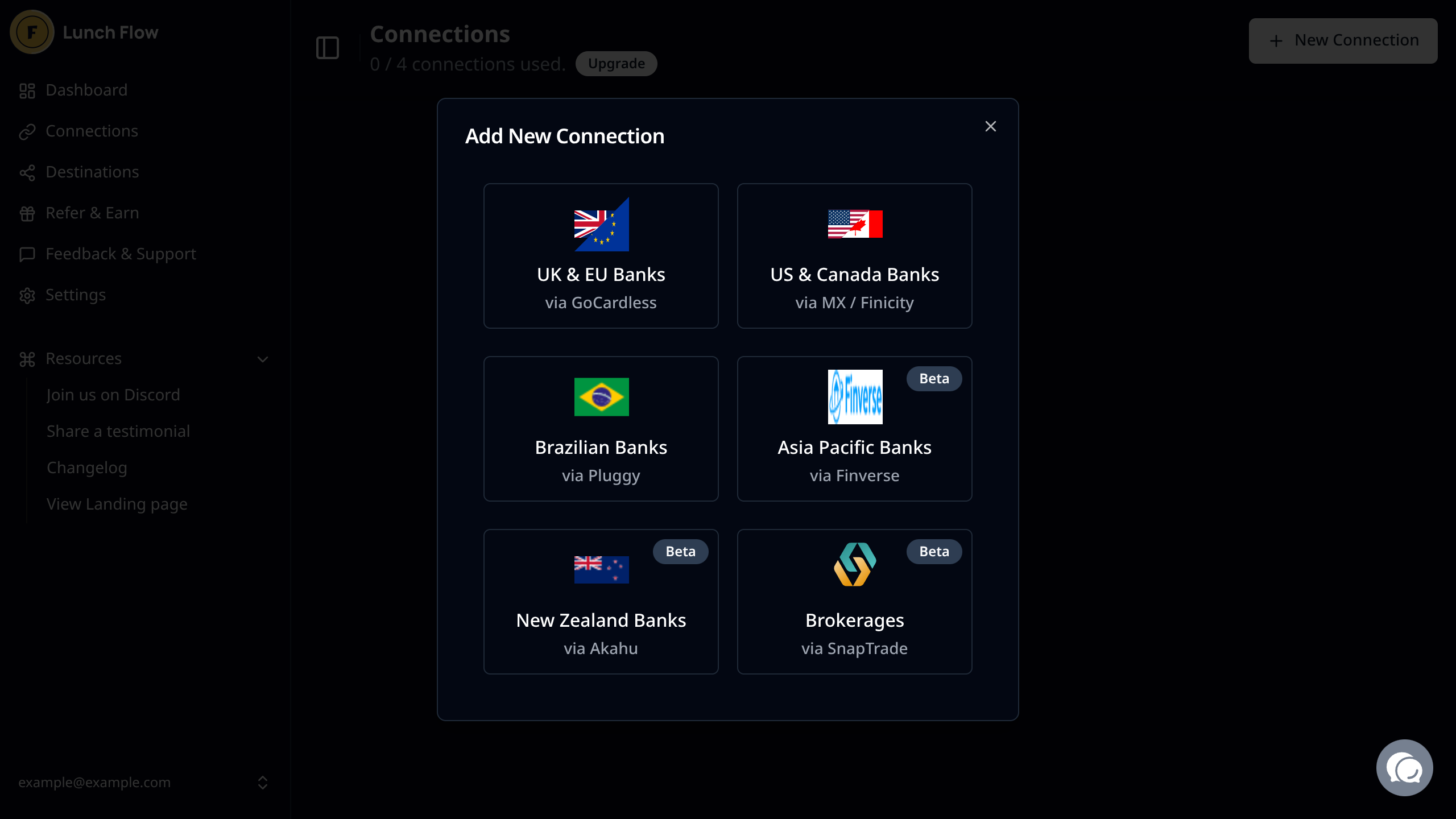 Lunch Flow add connection