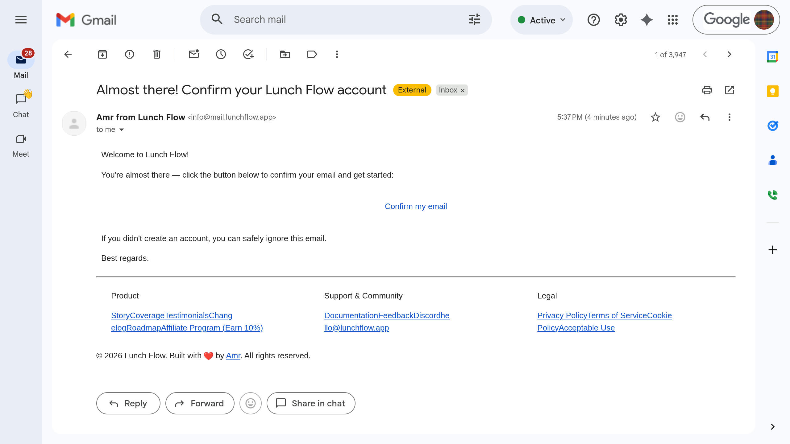 Email from Lunch Flow