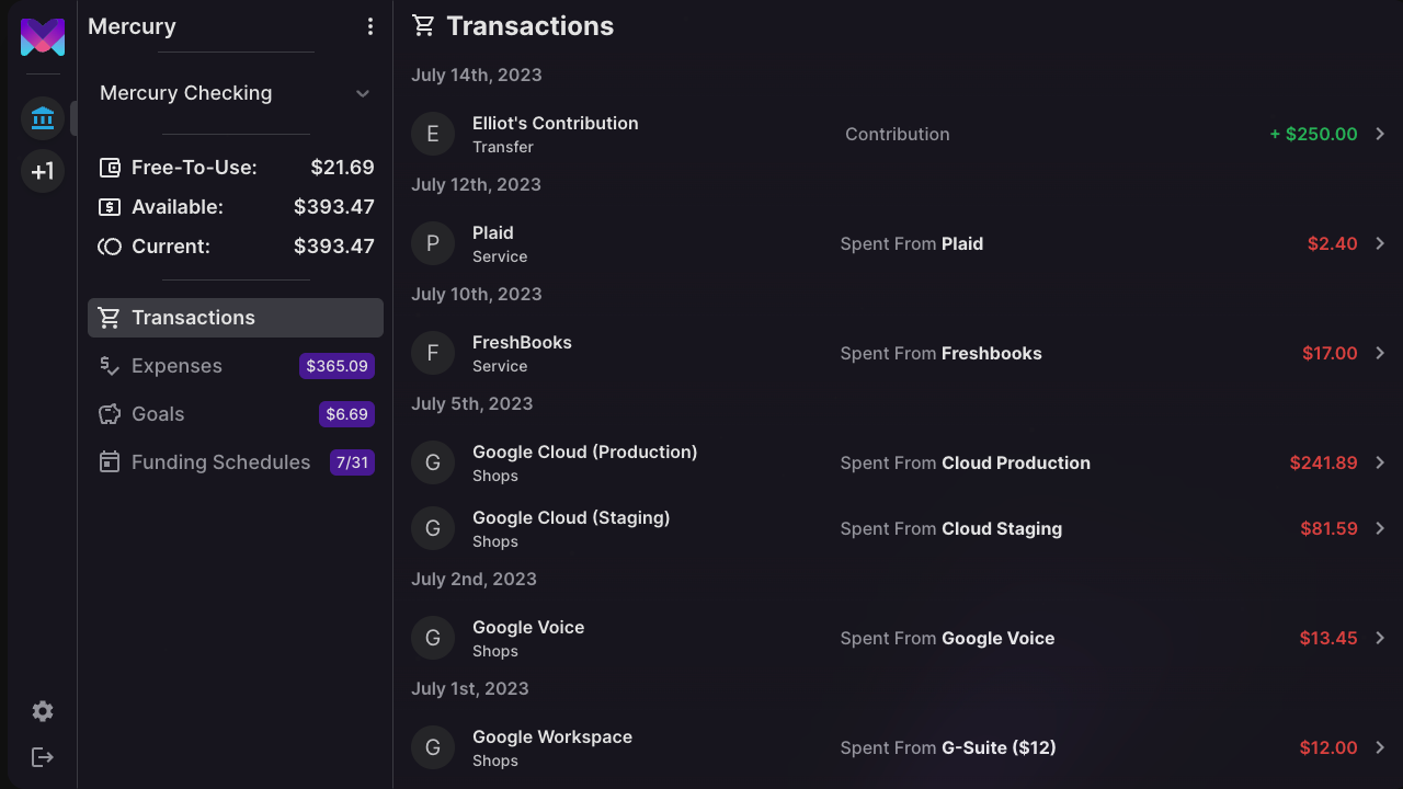 Screenshot of the monetr interface