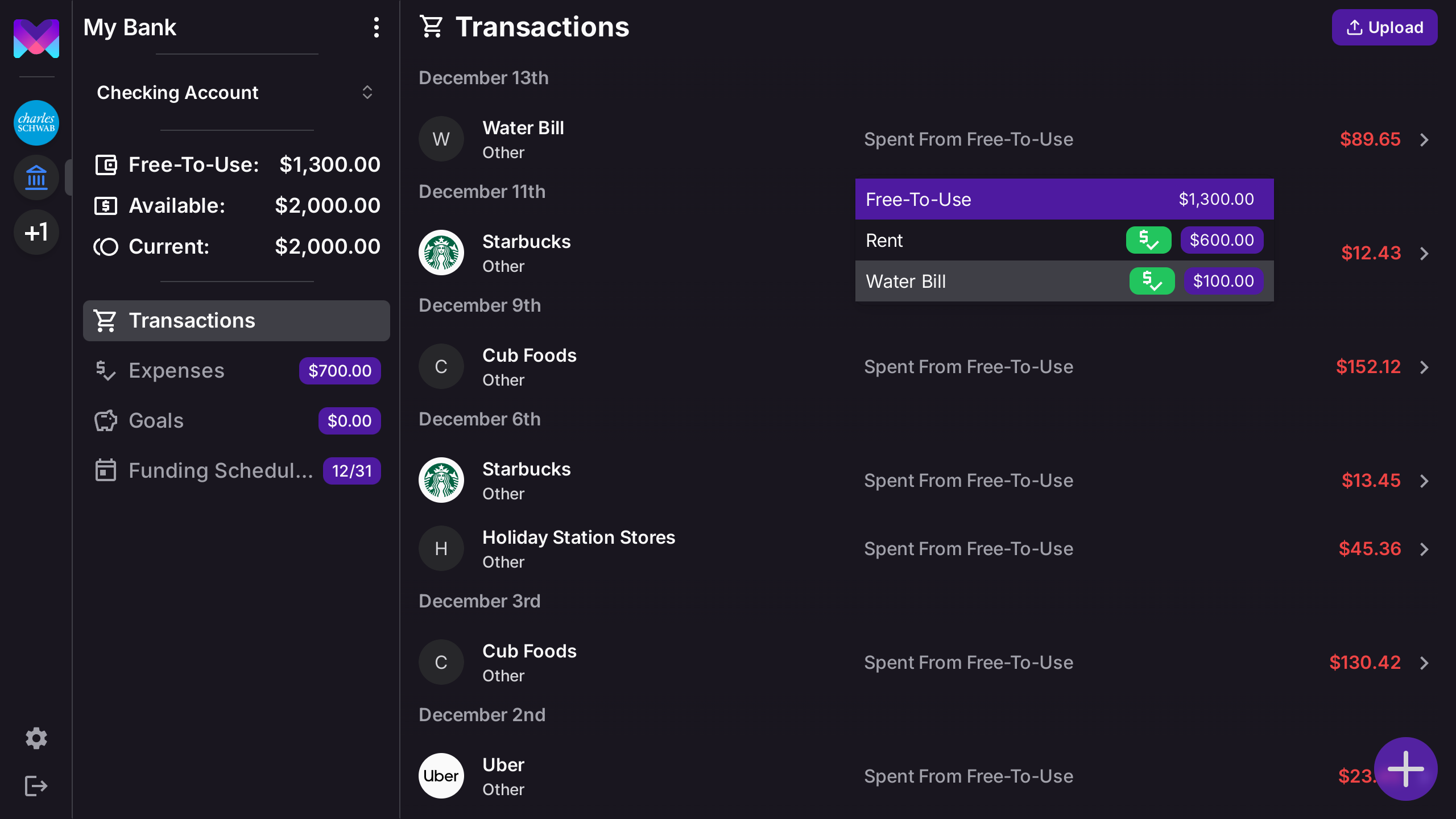 Transaction Spent From Menu