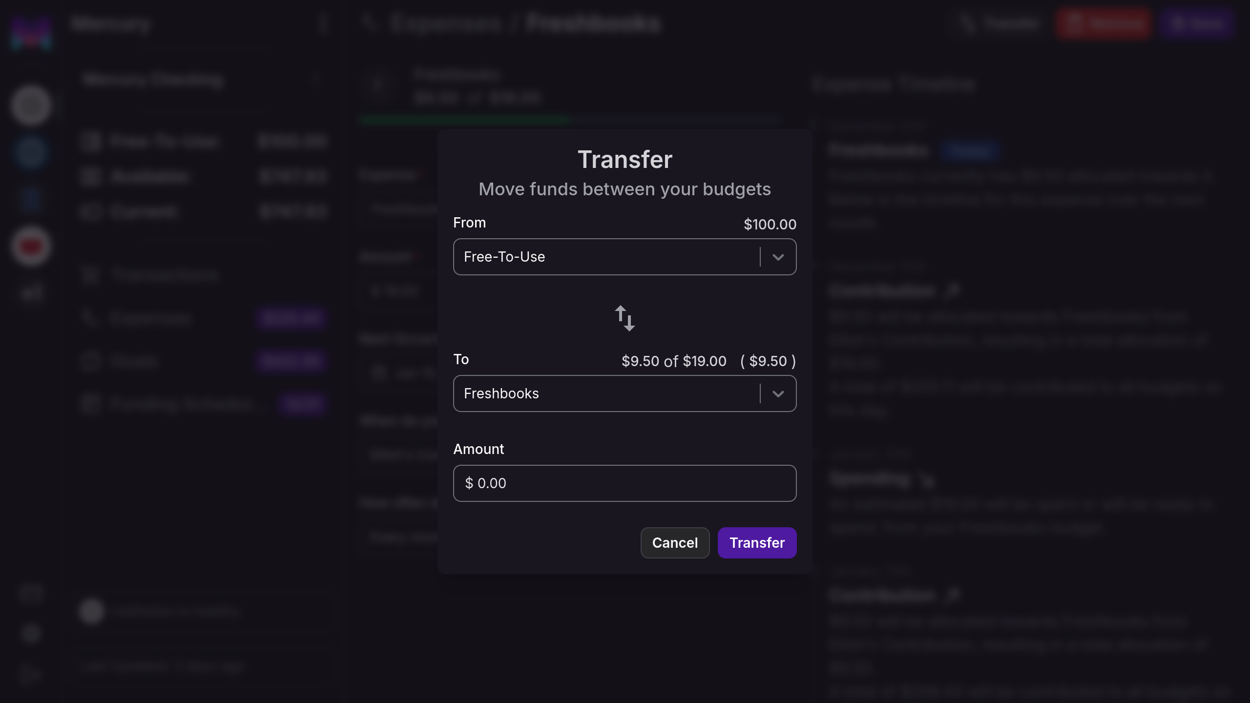 Transfer modal screenshot