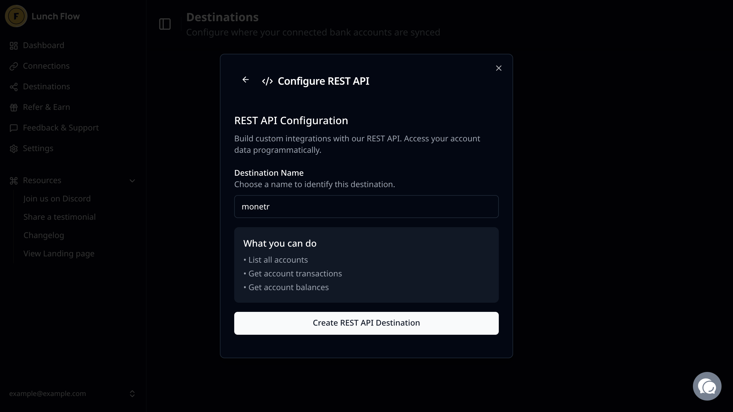 Lunch Flow API destination