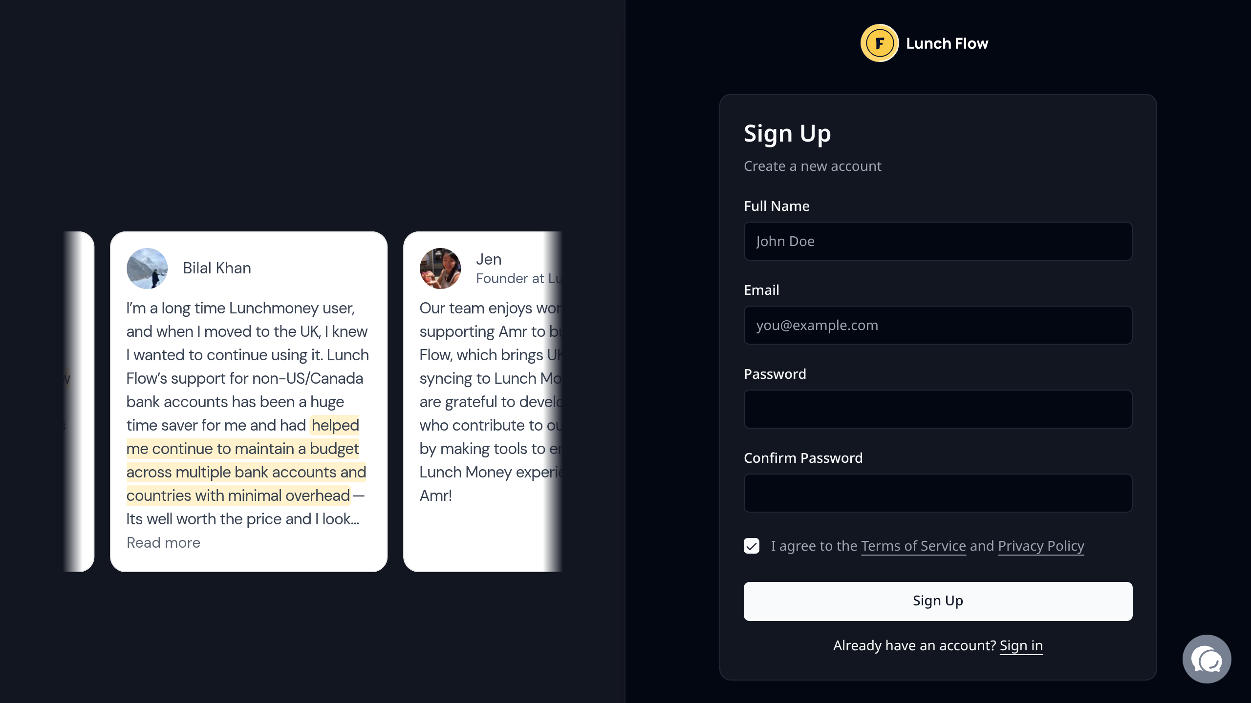 Sign up for Lunch Flow